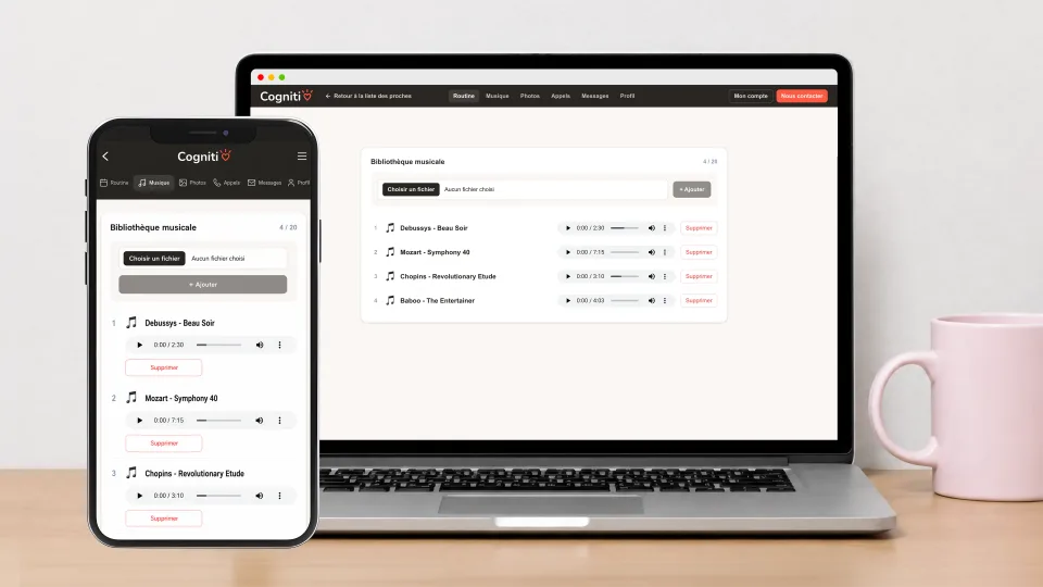 Interface de l’espace aidant Cogniti pour ajouter de la musique destinée à la tablette