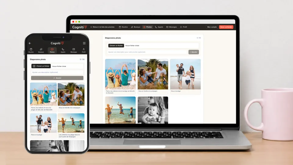 Interface de l’espace aidant Cogniti pour ajouter des photos destinées à la tablette