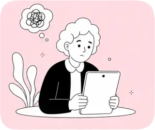 Illustration : personne âgée confrontée à une tablette classique trop complexe