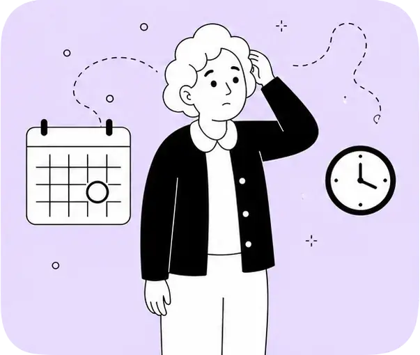 Femme devant un calendrier et une horloge